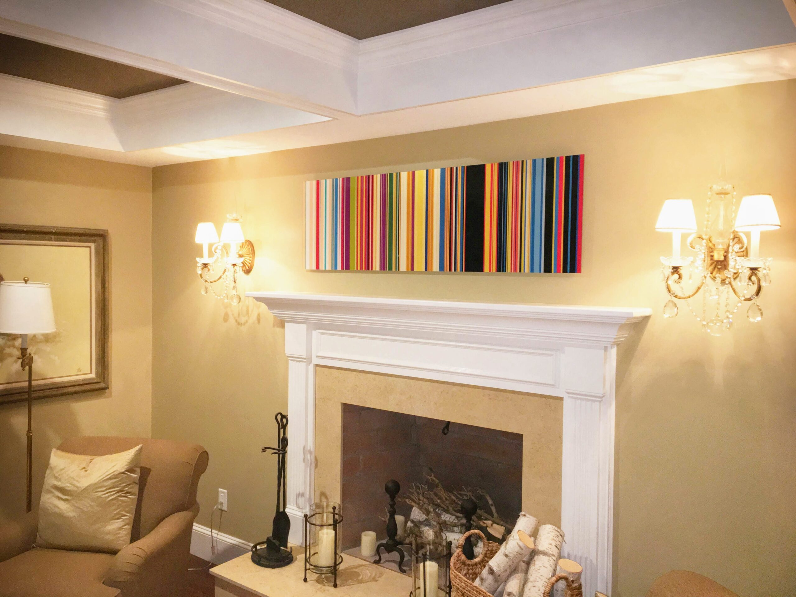 panoramic print above the fireplace
